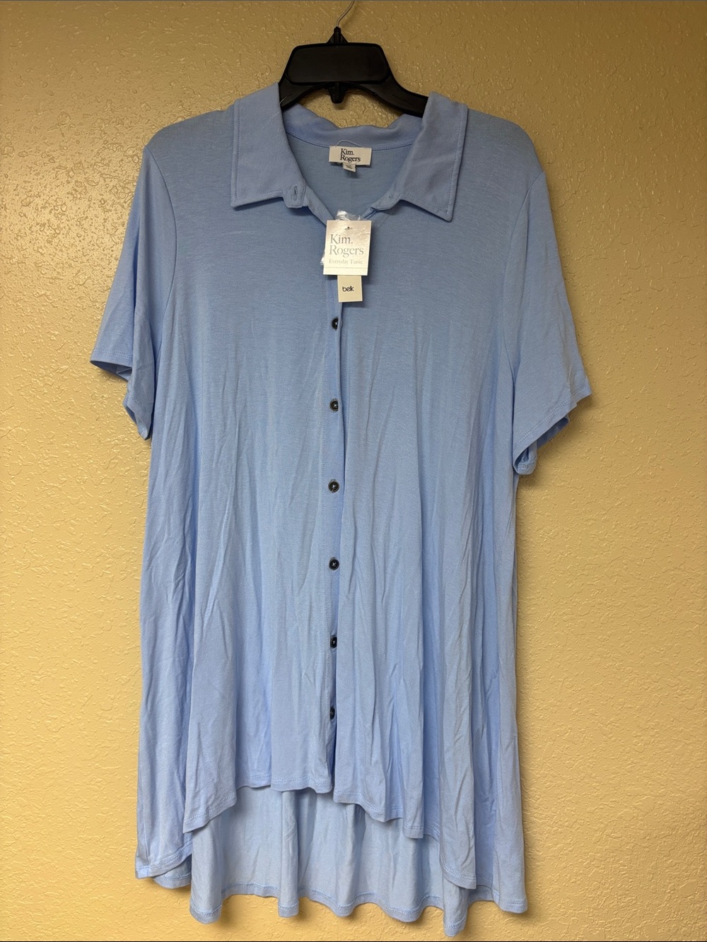 Kim Rogers Sky Blue Button-Down Short Sleeve Tunic